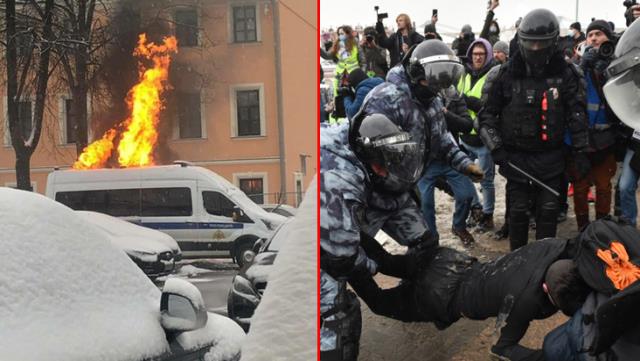 rusya daki protestocular polis arabasini atese verdiler 02