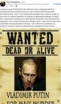 Putin'in başına 1 milyon dolar ödül! Putin'in başına 1 milyon dolar ödül!