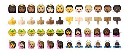 <p>Bununla birlikte, 2014 yılına gelindiğinde insanlar, işi temsil eden tüm emojilerin (bir polis, bir dedektif, bir okul öğretmeni, bir inşaat işçisi) hepsinin beyaz olduğunu fark etmeye başladı. Unicode bunun üzerine 2015'te cilt tonunu değiştirme yeteneği sundu. Ayrıca birçok farklı tepki gösteren kadın emojisini yayınladı. </p>  