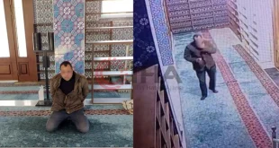 İçki şişesiyle camiye giren şahıs Kur'an-ı Kerim'e tekme attı!