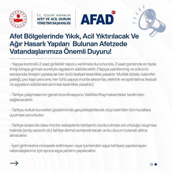 AFAD’dan afetzedelerin eşyalarını tahliyesi için genelge AFAD’dan afetzedelerin eşyalarını tahliyesi için genelge