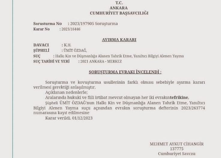Ümit Özdağ’a Soruşturma şoku!