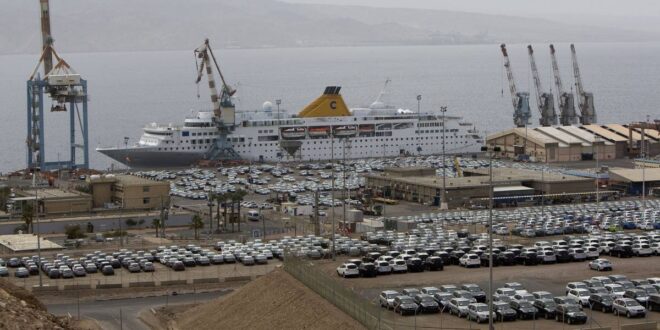 New cars are parked in the port of the s