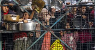 crowd of starving palestinians