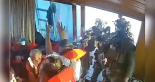 a screengrab from a live stream video shows israeli navy forces aboard the gaza bound vessel florida part of the global sumud flotilla which flotilla organisers report has been intercepted 1759388956550 16 9